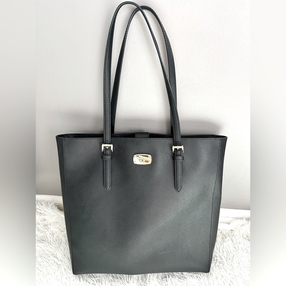 Michael Kors Black Saffiano Leather Shoulder Tote | Gold Hardware - Picture 16 of 16